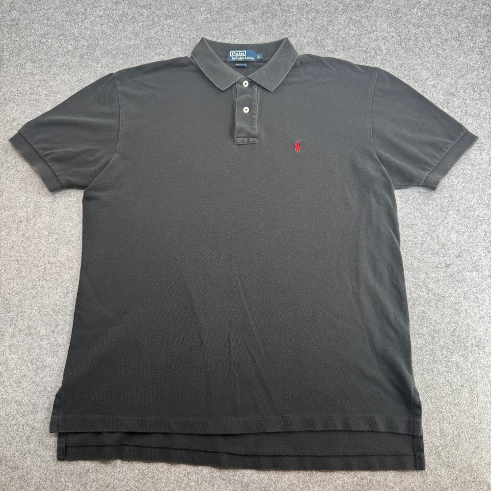 Polo Ralph Lauren Mens XL Black Short Sleeve Pique Polo Shirt Red Pony Logo